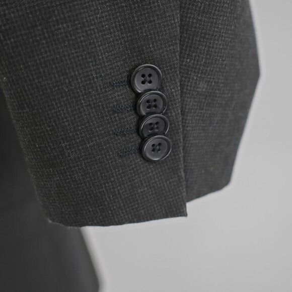 Banana Republic Tailored Slim Fit Polyester Gray Basketweave Blazer 42S 2 Button - Picture 3 of 14